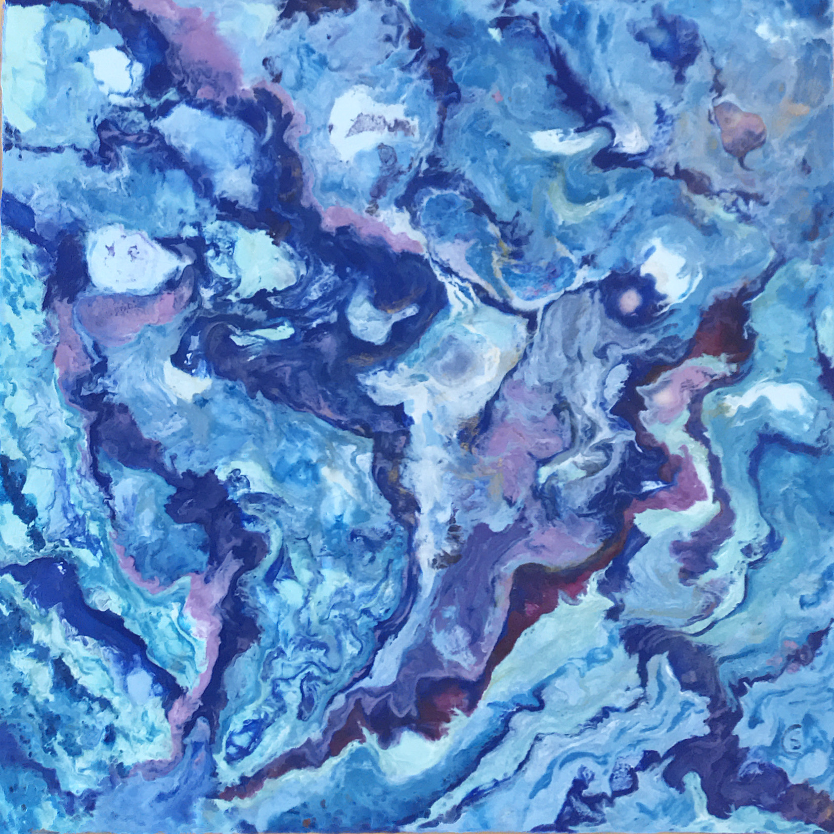Rêve en bleu - Blue Marble, Encaustic on canvas, 40x40