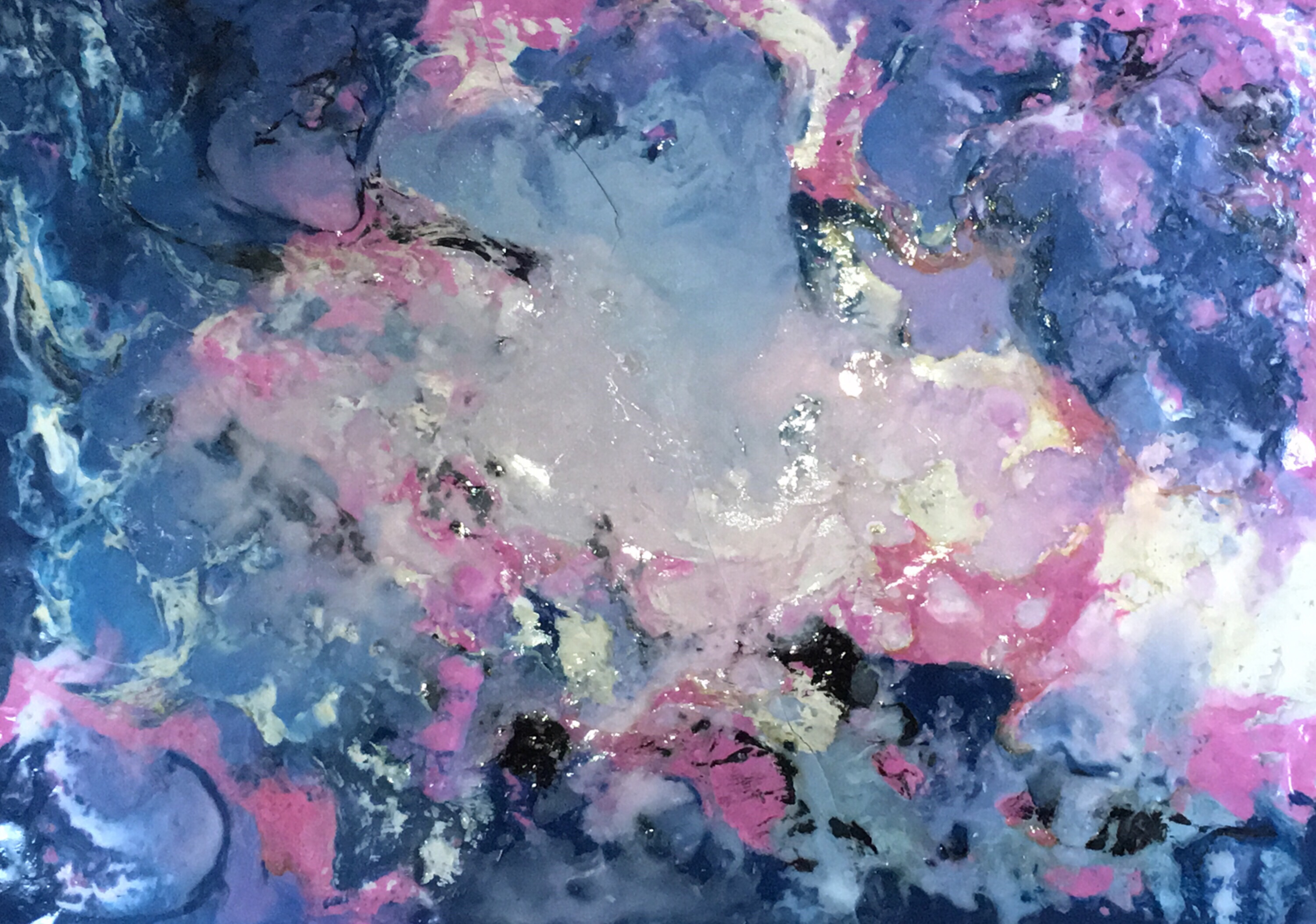 Pink Marble, Encaustic, saeta and shellac technique on paper, 15x21
