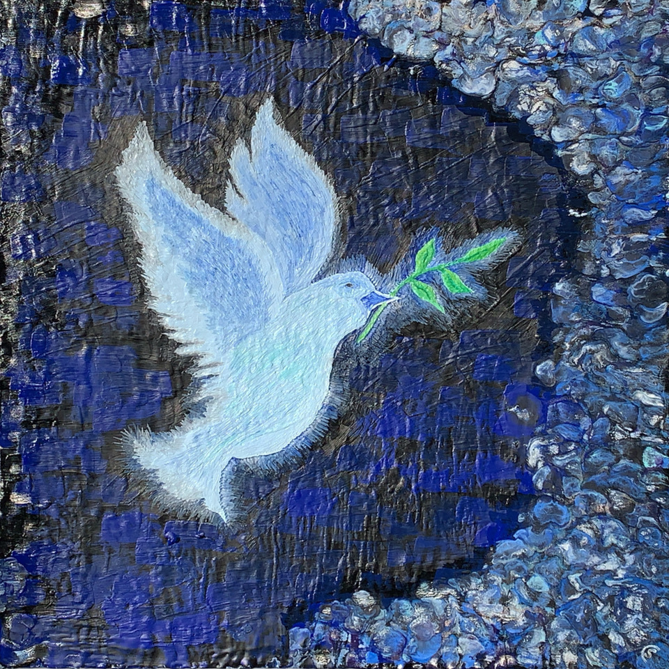 »Dove of Peace«, Part 3/3 of »Trilogy of Peace«, Encaustic on canvas, 60x60